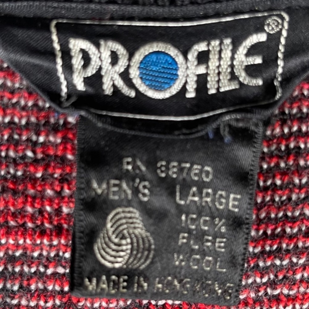 Vintage 80's PROFILE 100% Wool Sweater • Black Red Nordic Ski Geometric Knit • L - Picture 13 of 14
